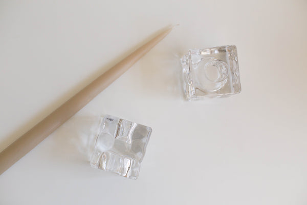 "Ice Cube" Glass Candle Holders | Vintage